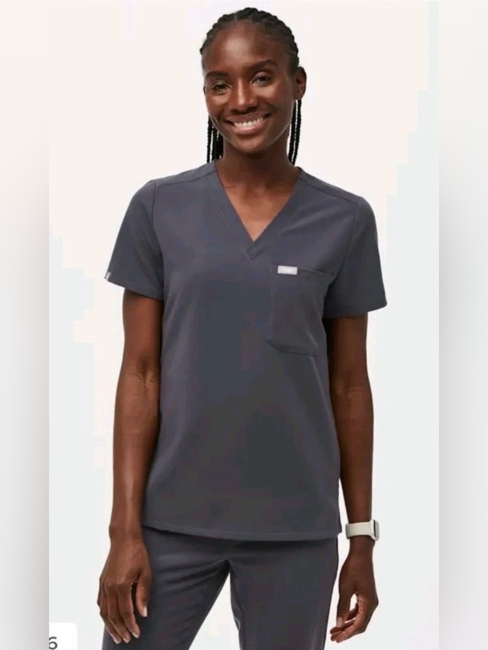 Figs Catarina One Pocket Scrub Top Womens XL Charcoal Gray Soft Side Slits EUC